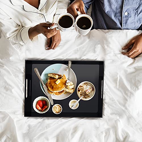 BELLE VOUS Schwarzes Tablett aus Acryl-Kunststoff mit Griffen – L 40,5 x B 30 cm – großes rechteckiges Tablett, auslaufsicher, dekorativ – Frühstück, Tee/Kaffee, Lebensmittel, Getränke