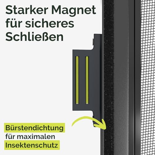 Nematek Insektenschutz Tür Teleskoprahmen - schmale Fliegengitter Tür mit Rahmen für Balkon & Terrasse - 100 x 210 cm teleskopierbare Fliegengitter Tür in anthrazit - Montage erfolgt ohne Zusägen