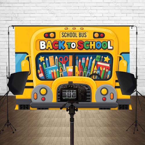 TOAOFY 7x5Ft Back to School Backdrop Yellow Bus Photo Background Banner by TOAOFY - Used condition - Image 5