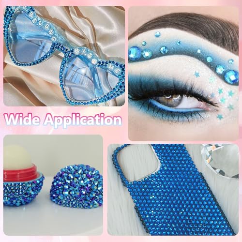 Image of 16000 Pcs Resin Rhinestones for Crafting, Flatback Light Blue Gems Jelly Rhinestones, Mixed Sizes Blue Bedazzling Crystal with Pickup Tool for DIY Crafts Clothing Tumblers Mugs Shoes Fabric Nail Art