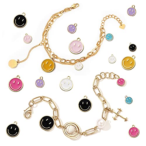 Anvin 35Pcs Smiley Face Charms For Jewelry Making Colorful Happy Face Pendants Assorted Cute Ting Alloy Charms For Diy Necklace Bracelet Earring Keychain Making Supplies Craft For Women Girls (10Mm) #TOP2