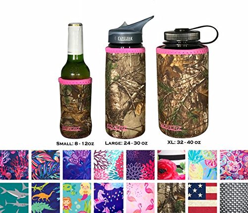 Koverz Neoprene 24-30 oz Water Bottle Insulator Cooler Coolie - Officially Licensed REALTREE XTRA Camouflage with Pink trim
