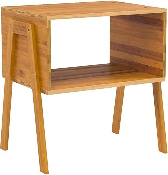 Pipishell Nightstands Set of 2, Bamboo Stackable Bedside Table, Night Stands with Storage Shelf, Small Bed Side Tables, 2-Tier End Table for Bedroom, Dorm and Small Space Storage (Natural)