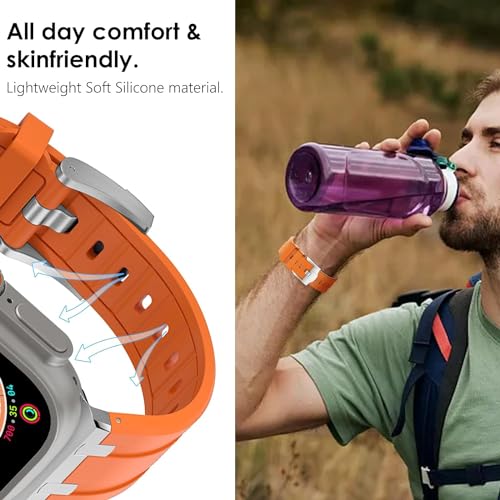 Image of Compatible Apple Ultra Watch Band 49mm 45mm 44mm 42mm Liquid Silicone Design Strap with Stainless Steel Adapter for iWatch SE Series 9 8 7 6 5 4 3 2 and Ultra for Men and Women
