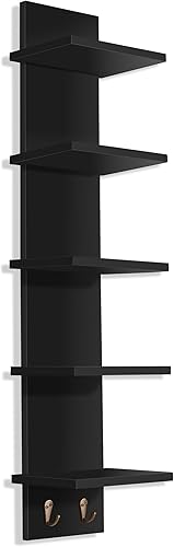 Sorbus Estantería de pared de 5 niveles con ganchos, estantería de columna vertical para decoración del hogar y organizador de almacenamiento,