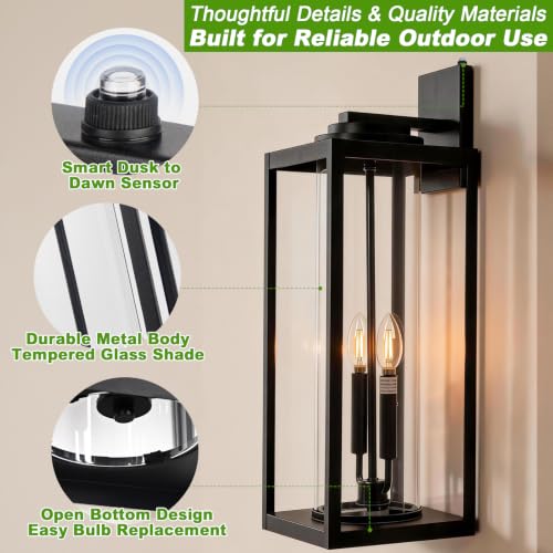 Image of Extra Large 24 Inch Outdoor Wall Lights, Dusk to Dawn Sensor, Black, 2-Pack