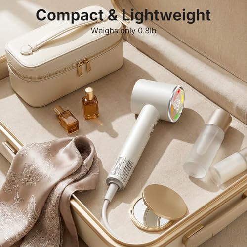 Image of High-Speed Hair Dryer with Diffuser, Ionic Blow Dryer, White | 160,000 RPM Brushless Motor, 500 Million Negative Ions, Prevents Overheating, 59dB Low Noise, For Curly Hair, Travel Compact