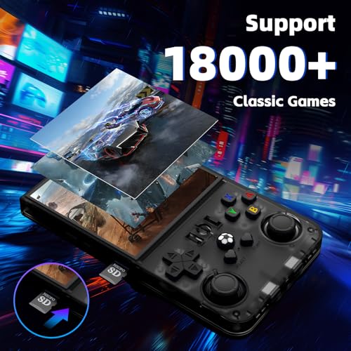 Image of R36MAX Retro Handheld Game Console, Retro Gaming Console with 64G Built-in 18000+ Classic Games, 4.0 Inch 720x720 IPS Screen, Portable Handheld Linux System, 4000mAh Battery (Black)