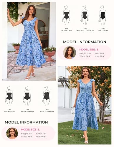 Image of GRACE KARIN Women's Summer Floral Maxi Dress 2026 Ruffle Sleeve Smocked Sundress Flowy Wedding Guest Long Dresses with Pocket