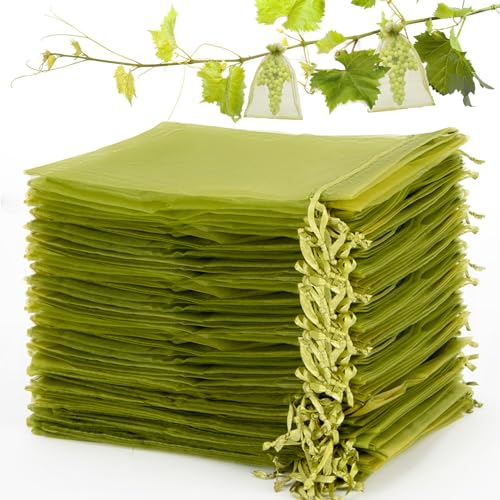 Sukh 50PCS Fruit Protection Bags - 6x8 Fruit Cover for Fruit Tree Garden Netting Bag to Protection Mesh Drawstring Organza Bags Green Bags for Fruits Vegetables Reusable Gift Bag for Jewelry Candy