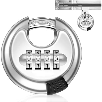 mizikuu Round Combination Lock 70 mm Round Shackle Lock with 4 Digit Combination Code Padlock Security Lock Weatherproof 9.5 mm Shackle Thickness Pinch Protection Trailer Lock for Shed Fence Storage Unit