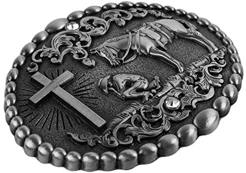 Image of Moranse Cross Cowboy Kneeling Prayer Horse Zinc Alloy Belt Buckles