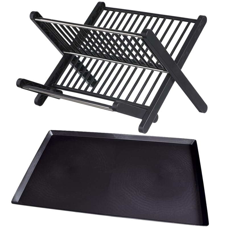 Toyvian Folding Dish Drainer Bowl Drain Rack Compact Easy to Store Black Pp Stainless Steel Simple Elegant Design for Kitchen Countertop