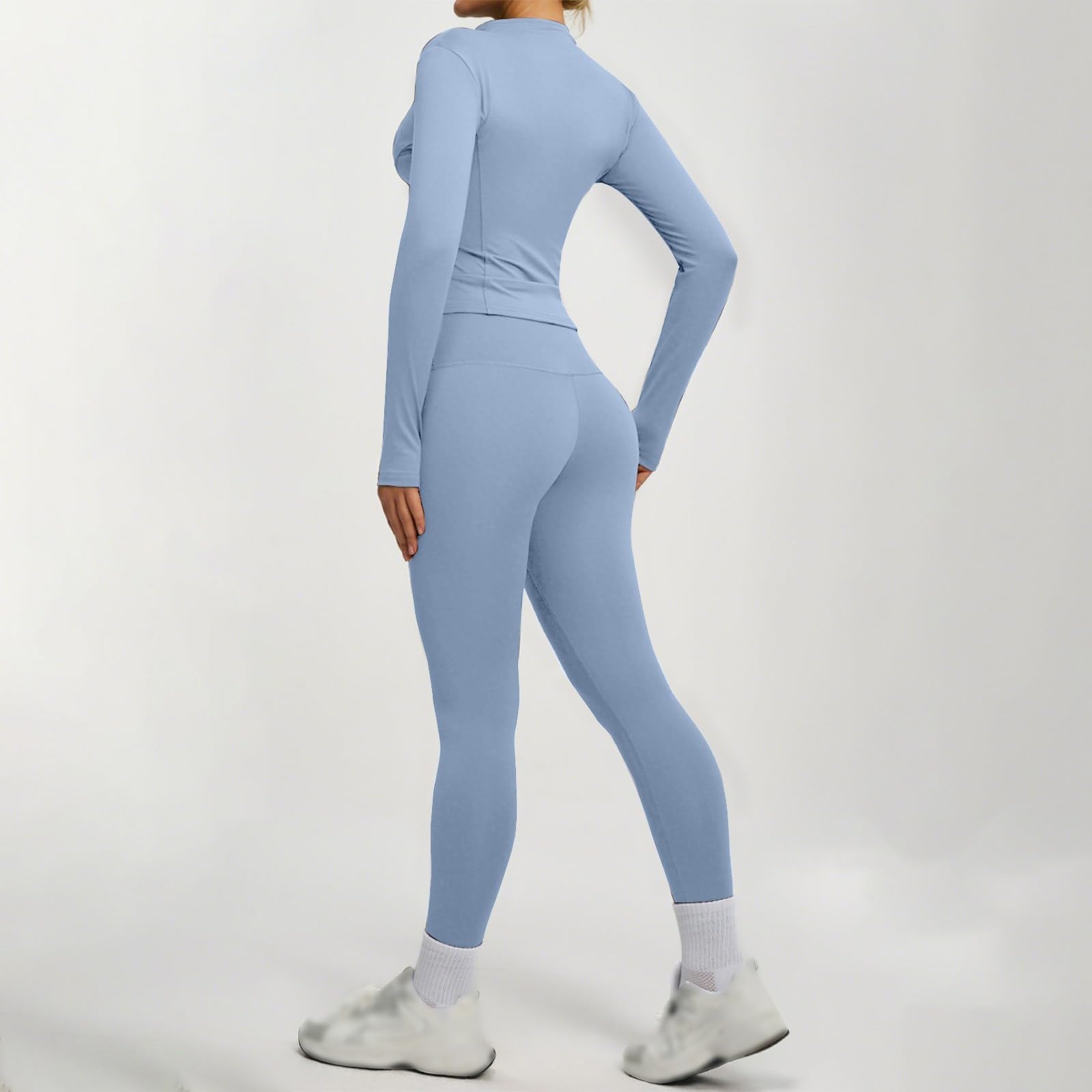 Sports Set Damen Yoga Pilates Outfit Sets Zweiteiler Bequem Elegant Reißverschluss Langarm Oberteile Mit Leggings Zweiteiliges Dasmen Trainingsanzug Set Sportsets