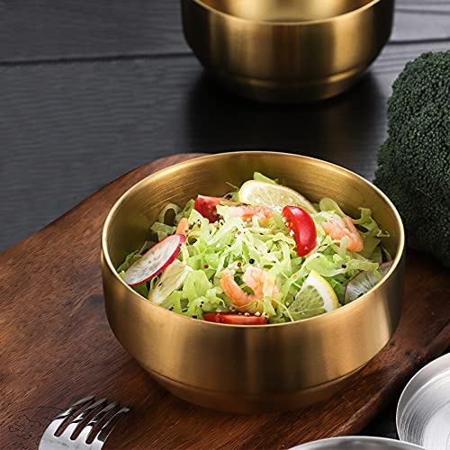 Roucerlin 4Pack Thick 304 Stainless Steel Bowls, Small Double Wall Rice Bowls, Stainless Steel Soup Bowl Salad Bowl Noodle Bowl, Metal Bowls For Fruit Cereal Snack Appetizer (Gold, 4.7In) #TOP5