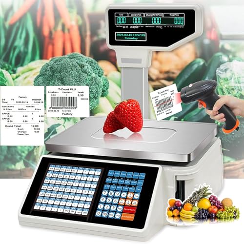 Báscula De Conteo De Doble Pantalla, Báscula De Caja Registradora, Báscula De Impresión De Etiquetas, Báscula De Precios, Báscula De Código De Barras Digital De 30 Kg con Escáner