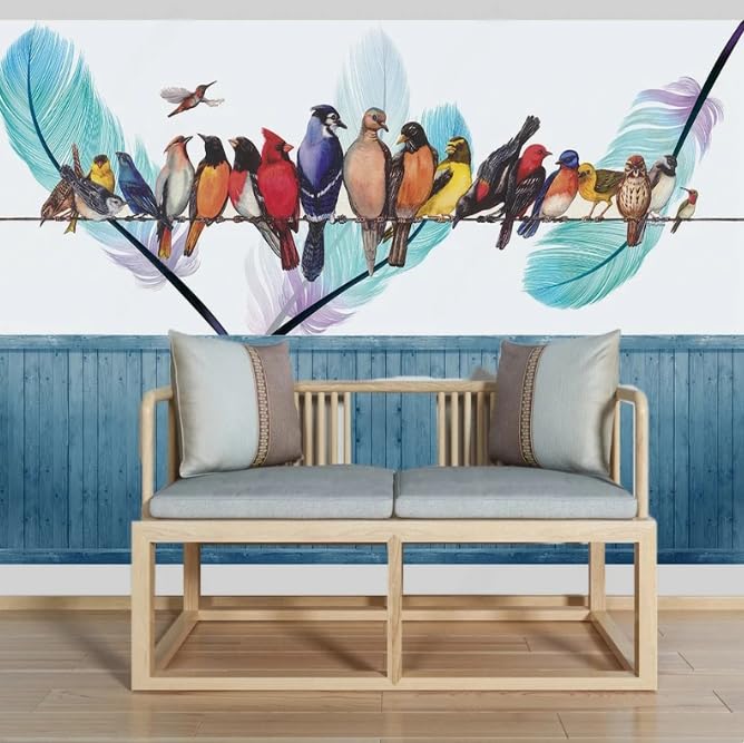 Décor mural 3D grand format oiseau coloré peinture art déco haut de gamme
