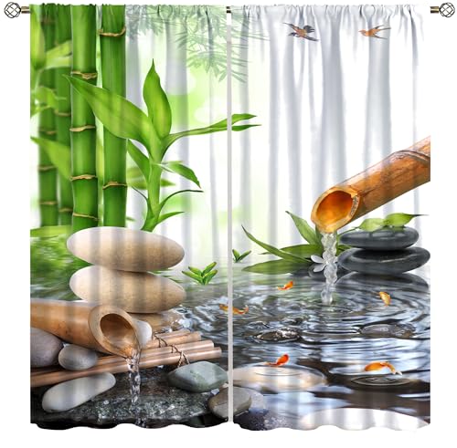 SYZWWSYX Zen Bamboo Curtains, Japanese Asian Spa Garden Zen Stone