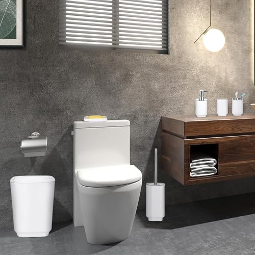 Bathroom Accessory Set 6 Piece Bathroom Accessories Set with Toothbrush Holder&Cup,Soap Dispenser& Dish,Toilet Brush Holder,Trash Can Plastic Gift Set for Bathroom Decorative Countertop（White by ULIKEUS - Image 8