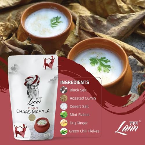 Image of Lunn Punjabi Chaas (Buttermilk) Masala | Authentic Punjabi Style Buttermilk Spice Mix | Instant Chaas & Lassi Masala Powder | No Preservatives | Natural Digestive Summer Drink Blend | 100g Pack of 2