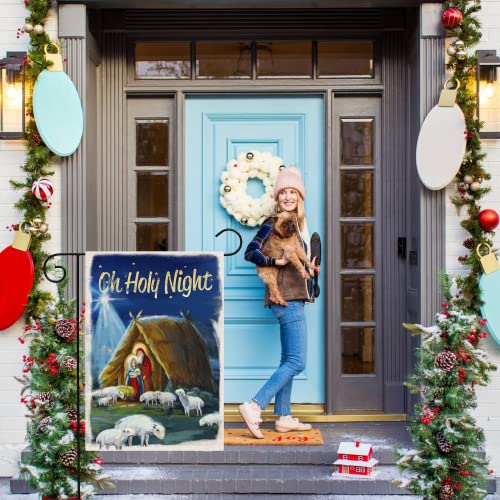 Dazonge Oh Holy Night Nativity Christmas Garden Flag - 12.5" X 18" Double Sided Burlap Manger Scene Christmas Yard Flag - Outdoor Christmas Lawn And Yard Home Decorations #TOP6