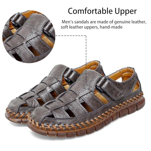 MAIZUN Men's Sandals Closed Toe Outdoor Leather Sandals Hiking Waterproof Athletic Fisherman Sandals Summer Adjustable Beach Water Sandals3