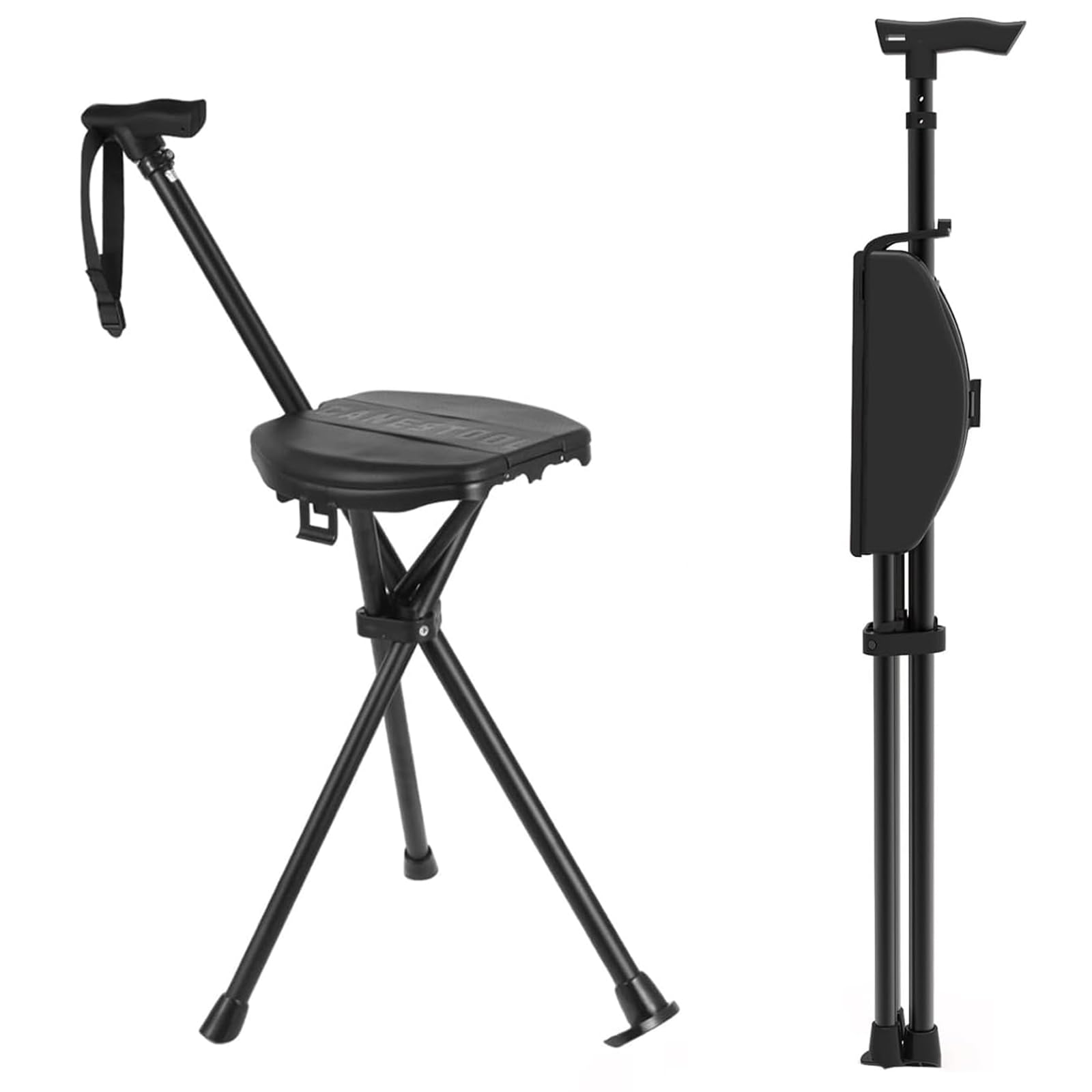 Bastón con asiento, 95-104 cm, plegable, bastón portátil, plegable, con bolsa de transporte, capacidad de carga de hasta 250 kg, bastón con asiento, bastón de senderismo plegable con asiento para