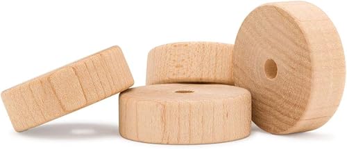 Ruedas de madera de losa de 2-12 pulgadas de diámetro para manualidades, agujero de 38 pulgadas, 34 pulgadas de grosor, paquete de 24 mini ruedas de