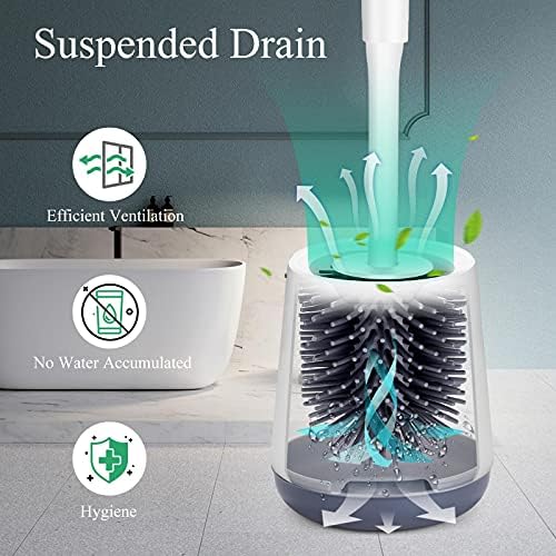 ZEYXINH Toilet Brush, Silicone Toilet Brush And Container, Toilet Brush With Quick Drying Holder Set For Bathroom Guest Toilet Wall Mounting & Standing (white)
