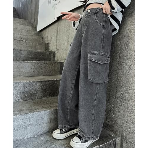 Baggy Jeans for Girls Asymmetrical Multi Pockets Cargo Wide Leg Pants Streetwear Cute Jeans for Girls Distressed Washed3