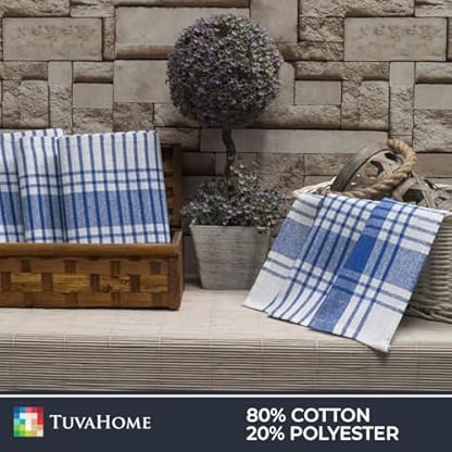 Tuva Home Geschirrtücher Baumwolle in 45x70 cm | Super Saugstarke Küchentücher im 5er-Pack | Trockentücher Küche | Abtrockentücher Küche | Blau Kariert Geschirrhandtücher Set – Bild 4