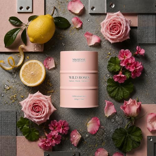 Image of M&SENSE Wild Rose Natural Scented Candle, 70 Hours Long Lasting Soy Candles 11.3oz, Stress Relief Aromatherapy Candles for Women, Romantic Candle Gifts Valentines Day Gifts