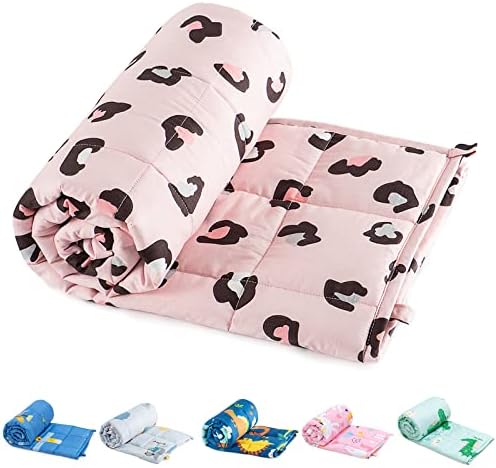 Sivio Kids Weighted Blanket (7 lbs for Kids, 41 x 60 Inches) 100% Cotton Material Heavy Blanket with Glass Beads, Pink Leopard