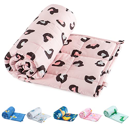 Image of Sivio Weighted Blanket - 100% Cotton Heavy Blanket 5 lbs 36 x 48 inches, Breathable Cooling Soft Cotton Throw Blanket for Calm Sleeping for Home and School Nap, Pink Leopard