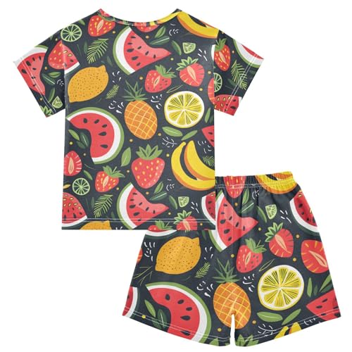 ALAZA Watermelon Strawberry Lemon Pineapple Pajamas Short Sleeve 2 Piece Sleepwear Top and Bottom Pajama Set Unisex2