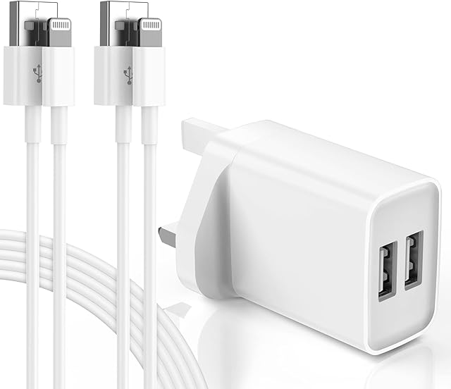 iPhone Charger Plug and Cable - [MFi Certified] 12W Dual Port USB Wall Charger with 2Pack 1M Lightning Cable Lead, iPhone Charging UK Power Adapter for Apple iPhone 13 Pro Max/12/11/X/8/7/6s/5c/ iPad