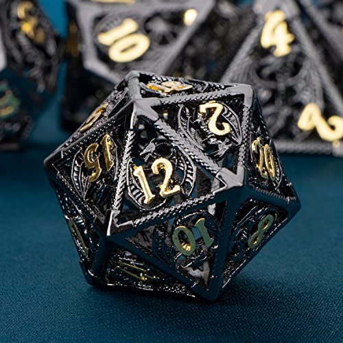 Aruohha Hollow Dnd Metal Dice Set Black Gold Dungeons And Dragons Dice D And D Dice Role Playing Games D+D Polyhedral Dice 7Pcs Rpg D&D Dice With Gift Box D20 D12 D10 D8 D6 D4 #TOP2