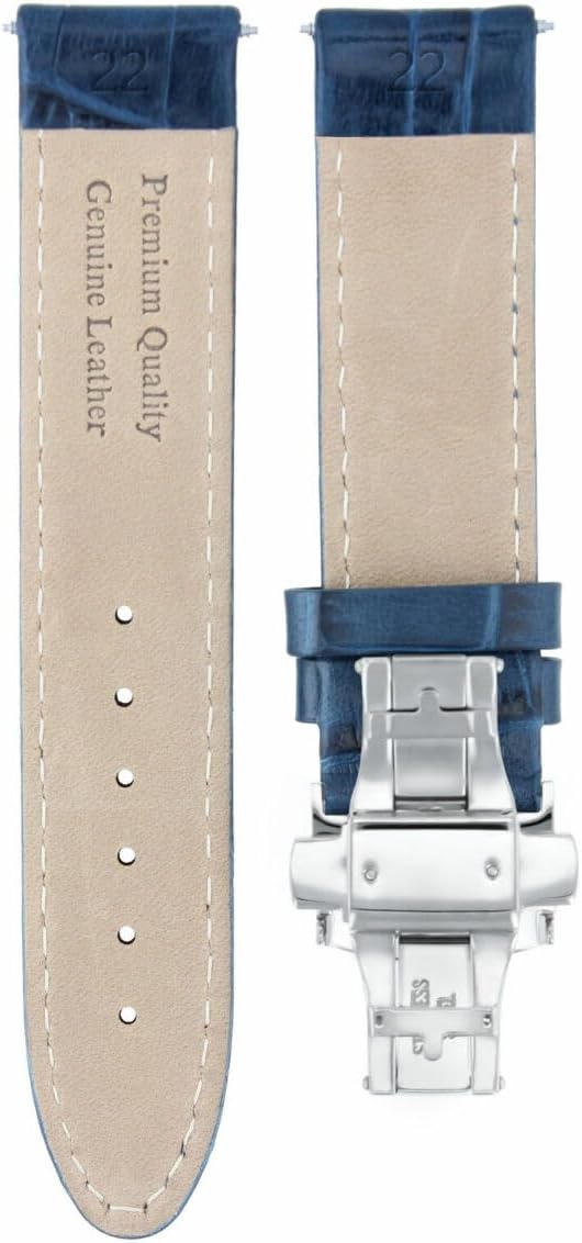 Ewatchparts 22mm Leather Watch Band Strap Compatible With Bulova Accutron 63B139 96A108 96G175 Blue With White Stitching