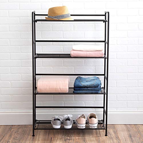 Flipshelf Folding Metal Bookcase-Small Space Solution-No Assembly-Home, Kitchen, Bathroom And Office Black, 4 Shelves, Wide #TOP2