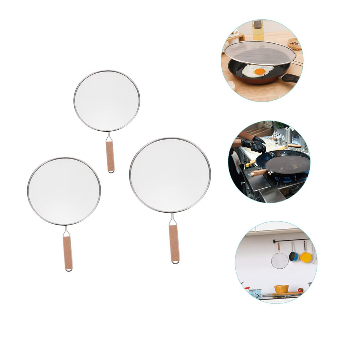 OUNONA 3Pcs Stainless Steel Multifunctional Oil Guard Kitchen Splash Lid for Frying Cooking and Grease Separation Home Restaurant