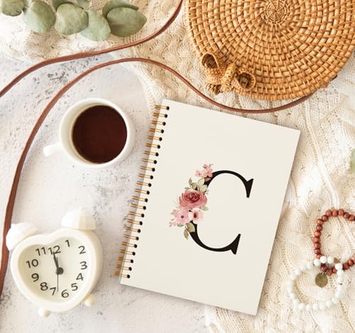 Carnet à spirale personnalisé avec initiale C, cadeau monogramme élégant
