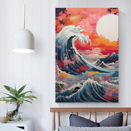 Cuadro en lienzo de olas estilo japonés 50x75cm para decoración de salón 5
