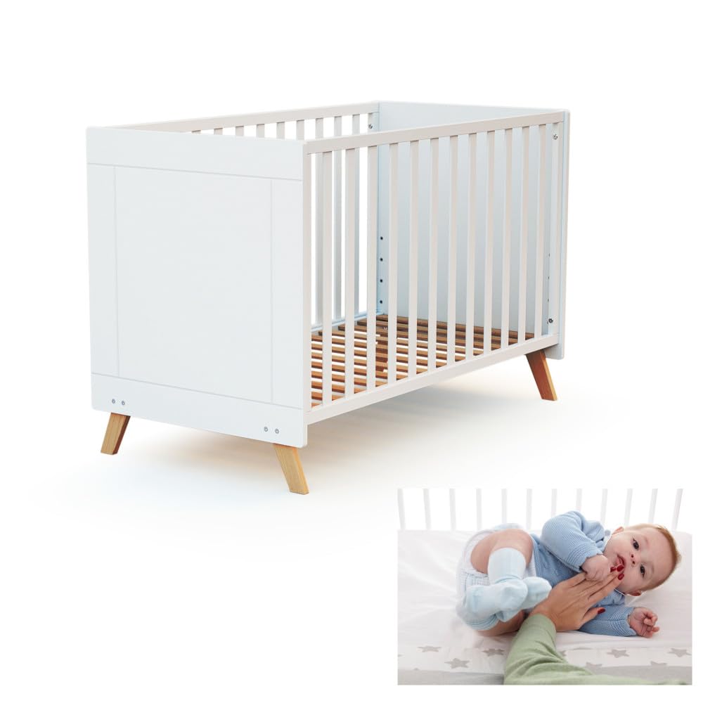 Cuna Colecho Bebé 60x120 cm, 5 Alturas de somier | Sakura CoolDreams | Estilo nórdico infantil. Somier de láminas de haya. Kit colecho incluido para unir a la cama con seguridad.