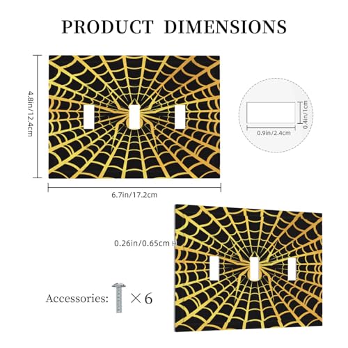 Decorative Switch Plate Covers Black Background with Golden Spiderweb Spider 3 Gang Light Switch Cover Plate Triple Toggle Wall Plate Light Switch Covers for Bedroom Home Decor