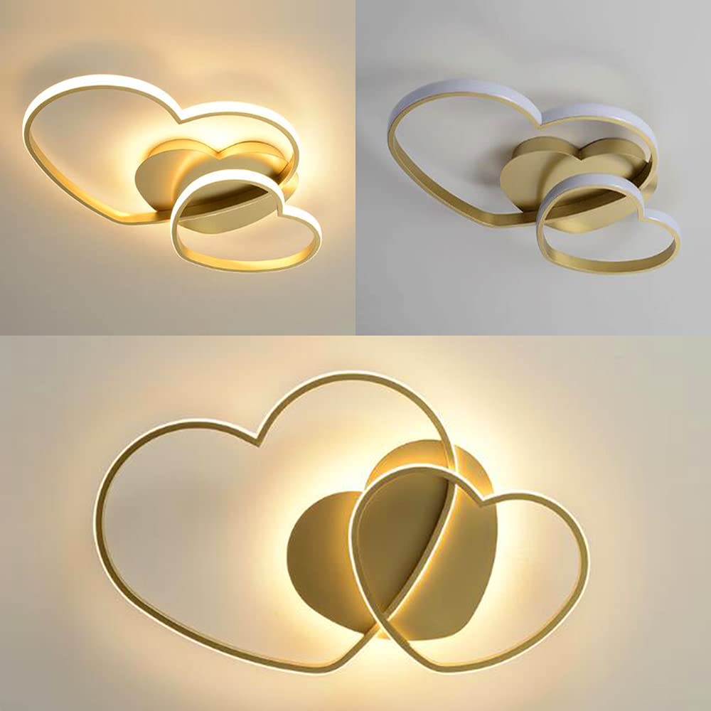 LED Lampada Da Soffitto Dimmerabile Plafoniera Forma Di Cuore Lampada Da Soggiorno Moderna Con Telecomando Metallo Lampadario Per Camera Dei Bambini Ragazzi Ragazze Cameretta Cucina,Oro,50cm