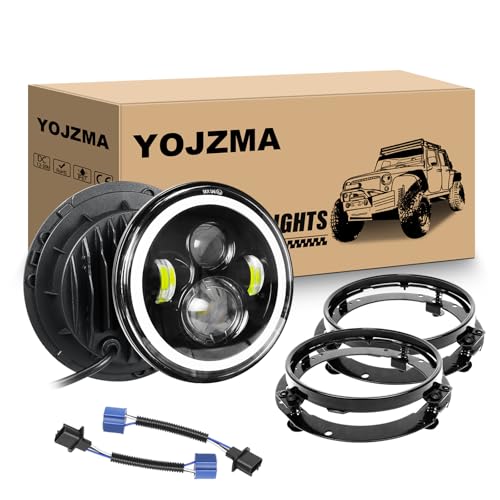 Phare LED 7 pouces pour trajet nuit en Wrangler et moto, éclairage halo yeux d'angle avec supports