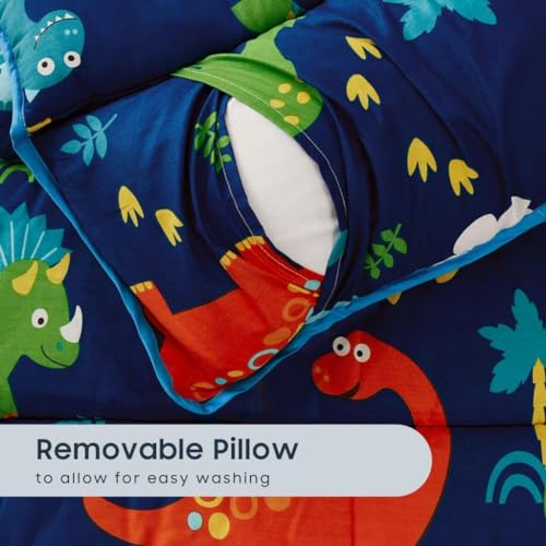 Image of Wake In Cloud - Toddler Nap Mat with Pillow and Blanket, 100% Cotton Fabric, for Kids Boys Ages 3 Plus in Daycare Kindergarten Preschool, Roll Up Sleeping Bag, Cute Dinosaurs