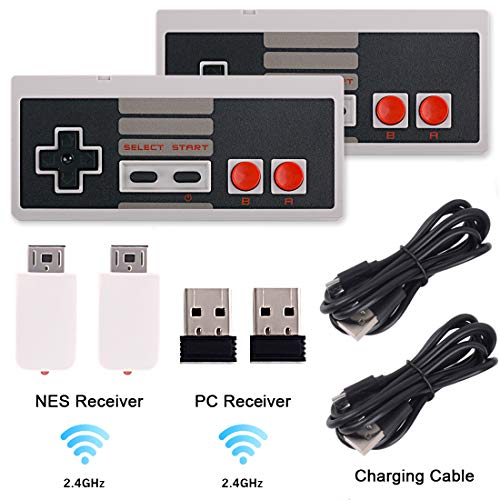 2 Pack NES Wireless Controller, Nes Classic Controller No-Wired for Nintendo Classic Mini Edition, Rechargeable Wireless Gamepad Joypad for Nintendo NES/SNES Classic Console Game System