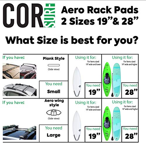 Image of Aero Car Roof Rack Pads for Surfboard Kayak SUP Snowboard [Pair] 28 inch & 19 inch - for Large Aero Bars (19 Inch Black Small)