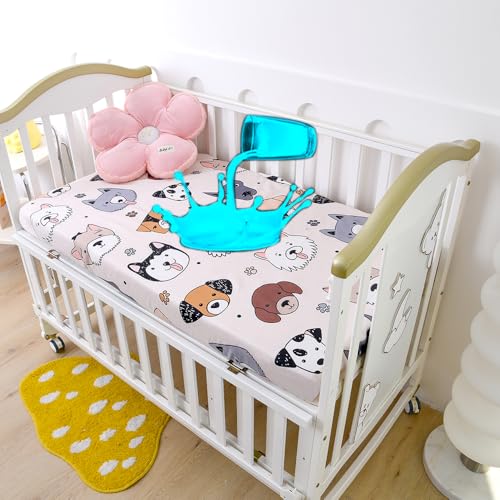 KWLOVER Soft Printed Crib Sheet for Boys Girls,2 Pack TPU Waterproof Crib Mattress Sheet or Toddler Bed Sheet, Baby Fitted Crib Sheet (Cream(Waterroof))